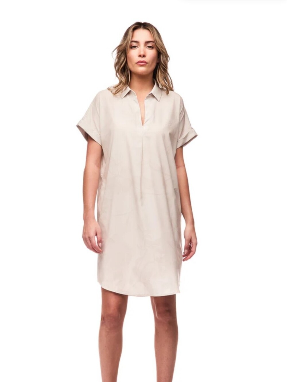 Indyeva Cream Collared V-Neck Shirt Dress. Size Small